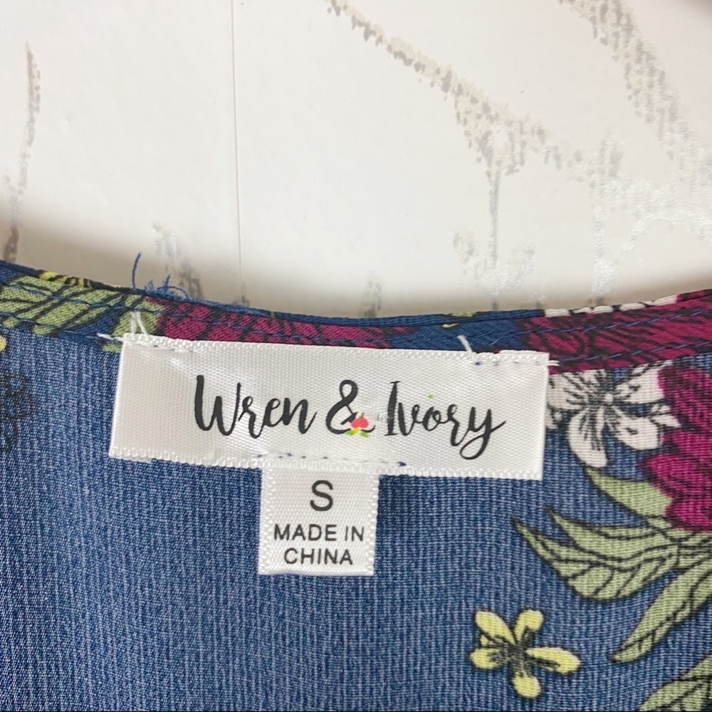 WREN & IVORY Blue Floral Short Sleeve Button-Front Maxi Dress Size Small - Picture 8 of 10